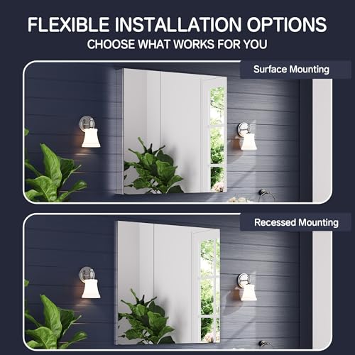 36"x36" Medicine Cabinet with Mirror & Soft Close Hinges, Surface Mount or Recessed Medicine Cabinet with Adjustable Shelves, Bathroom Wall Medicine Cabinet with Storage, Aluminum Alloy Frame, Combo - size: 36" x 36"