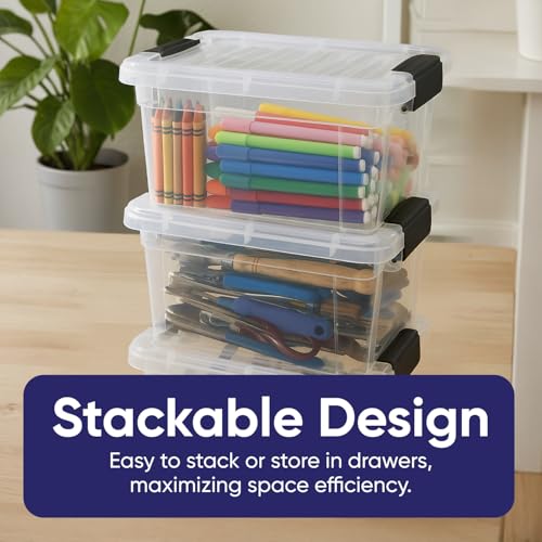 Superio Mini Storage Container Plastic Crayon Box Art Supplies and Sewing Case Stackable Clear Small Organizer for Beads, Stationery, Chalk, and Food, 1.4 Quart, 6 Pack - size: 1.4 Quarts, style: 6 Pack