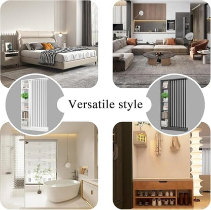 Wall Room Divider with Storage Shelves, Modern Freestanding Room Divider Screen, Open Room Wood Partition for Home & Office Decor (Gray + White, 47" L x 9.5" W x 79.5" H)