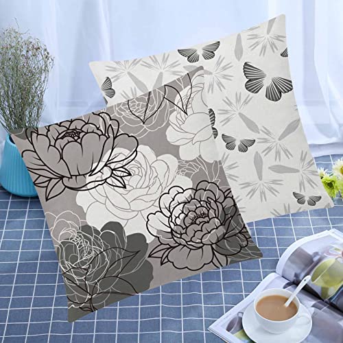 COMMINY Grey Pillow Covers 18x18 Set of 6 Decorative Daisy Flower Throw Pillow Cover for Couch Modern Cushion Cover for Patio Living Room Cushion Bed Farmhouse Home Decor | Flower Bloom, Farmhouse Cushion Cover, Breathable Linen, Standard Throw Pillow Siz