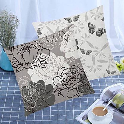COMMINY Grey Pillow Covers 18x18 Set of 6 Decorative Daisy Flower Throw Pillow Cover for Couch Modern Cushion Cover for Patio Living Room Cushion Bed Farmhouse Home Decor | Flower Bloom, Farmhouse Cushion Cover, Breathable Linen, Standard Throw Pillow Siz