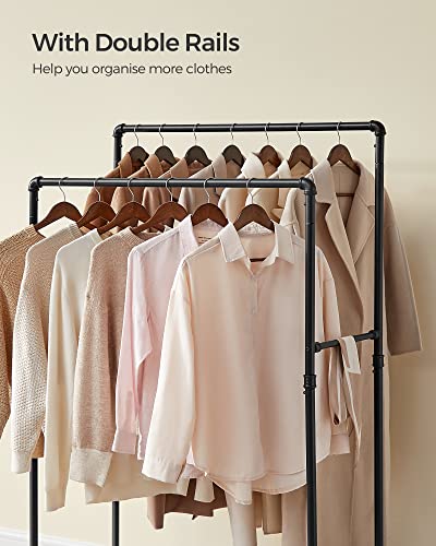 SONGMICS Heavy-Duty Clothes Rack, Double-Rod Clothing Rack for Hanging Clothes, Industrial Garment Rack on Wheels, Metal Frame, 2 Casters with Brakes, Commercial Display, Black UHSR60B | Industrial Garment Rack for Hanging Clothes, 2 Casters with Brakes,
