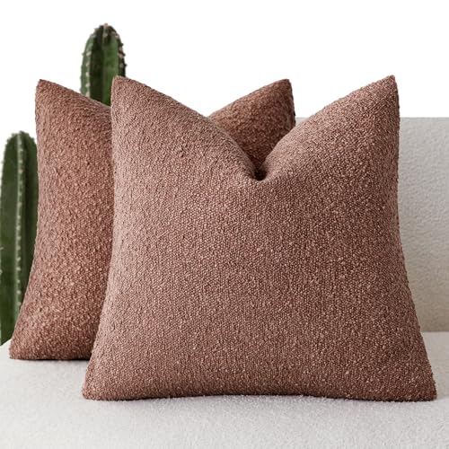 Foindtower Pack of 2, Decorative Textured Boucle Throw Pillow Covers Accent Solid Pillow Cases Soft Cozy Couch Cushion Case for Chair Sofa Bedroom Living Room Home Decor 16x16 Inch Orange Rust Red - color: Ocher, size: 16" x 16" (Pack of 2)