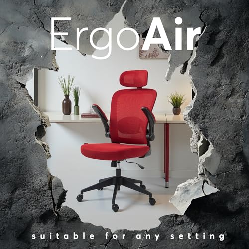 Oline ErgoAir Ergonomic Office Chair – Adjustable Lumbar Support, Flip-Up Armrests, Mesh Computer Desk Chair, Swivel Rolling Executive Gaming Chair for Home & Office (Red) - color: Red