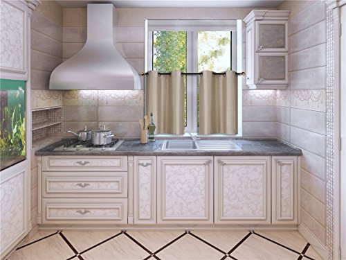 Elegant Home 2 Panels Tiers Grommets Small Window Treatment Curtain Faux Silk Insulated Blackout Drape Short Panel 28" W X 36" L Each for Kitchen Bathroom or Any Small Window # D24 (Taupe) - color: Taupe