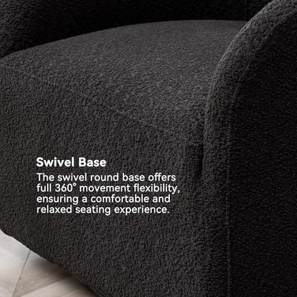 KINWELL 32" Wide Modern Boucle Swivel Barrel Chairs Set of 2, No Assembly Round Upholstered Swivel Accent Armchairs for Living Room, Bedroom (Black) - color: Black, style: Set of 2