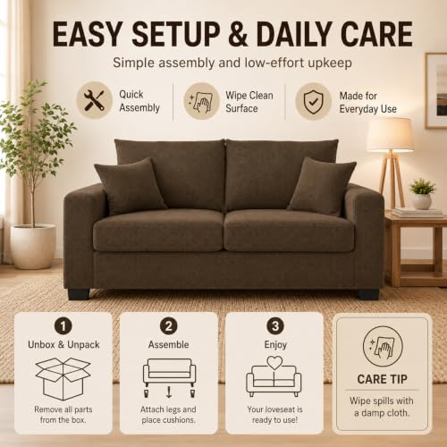 69'' Loveseat Sofa,Modern Fabric 2-Seater Sofa with 2 Pillows(Coffee) | Small Couches for Living Room, Office,Apartment, Small Spaces,21 in Deep Seat - color: 1