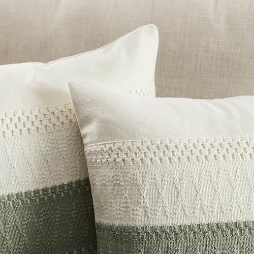 2 Pack Boho Throw Pillow Covers, Contrast Green 24x24in | Soft Breathable Cotton, Farmhouse Decorative Couch Pillow Cases, Cushion Covers for Sofa Bed Living Room Home Decor - color: Contrast/Green, size: 24" x 24" (Pack of 2)