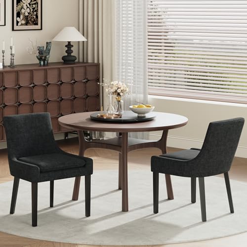 COLAMY Modern Dining Room Chairs Set of 2 with Mid Back and Wood Legs, Upholstered Kitchen Chairs for Dining Room/Living Room, Black - color: Black, size: Set of 2