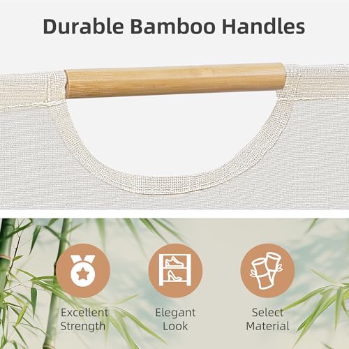 STORAGE MANIAC 2-Pack Large Laundry Hamper, 100L (26.4 Gal) Collapsible Laundry Basket with Bamboo Handles, Freestanding Waterproof Clothes Hamper for Laundry Room, Bedroom, Dorm, Towels, White - color: White, size: 100L x 2