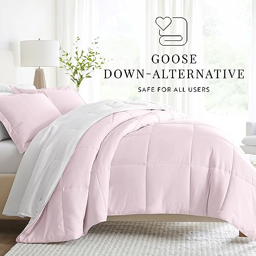 iEnjoy Home Collection Down Alternative Reversible Comforter Set -Queen -Blush/White