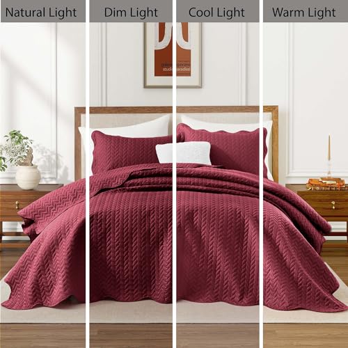 MOONLIGHT20015 Twin Quilt Bedding Set (68” x 86”) - Bulk Pack of 10 Wholesale for Hotels, Guest Bedroom & Airbnbs - Lightweight Microfiber Reversible Embossed Quilts Bedspreads (Burgundy) - color: Burgundy, size: Twin (10 Pack)