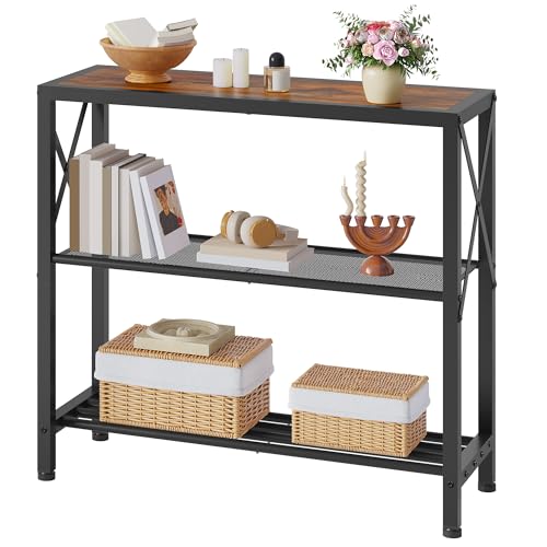 Hoctieon Industrial Console Table, 3-Tier Entryway Tables, Metal Frame, Sofa Table with Shelf, Hallway Tables, Entrance Desk for Entryway, Living Room, Foyer, Hallway, Rustic Brown&Black - color: Rustic Brown, size: 1 Pack