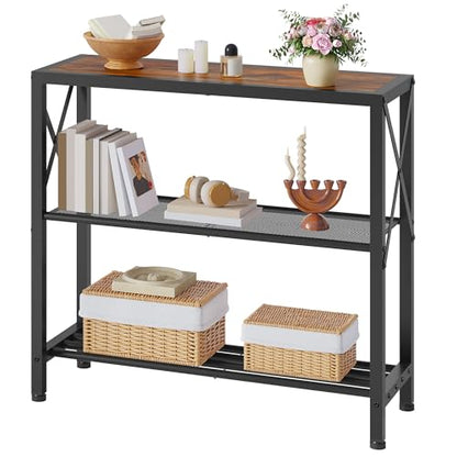 Hoctieon Industrial Console Table, 3-Tier Entryway Tables, Metal Frame, Sofa Table with Shelf, Hallway Tables, Entrance Desk for Entryway, Living Room, Foyer, Hallway, Rustic Brown&Black - color: Rustic Brown, size: 1 Pack