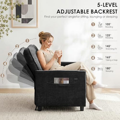 Dreamzie 55'' 3 in 1 Convertible Sofa Bed with USB Charging Ports, Pull Out Couch with Adjustable Backrest and Side Pockets, Sleeper Sofa for Living Room, Apartment, RV, Easy Assembly - Black - color: Black