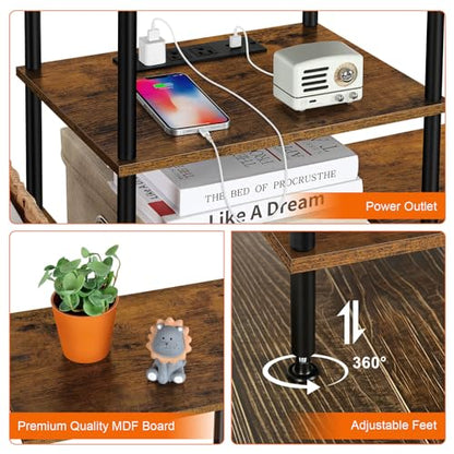 OYEAL Small TV Stand for Bedroom up to 50 inch Farmhouse TV Media Entertainment Center with Power Outlets & Storage Shelf Rustic TV Console Table for Living Room, Rustic Brown - color: Rustic Brown
