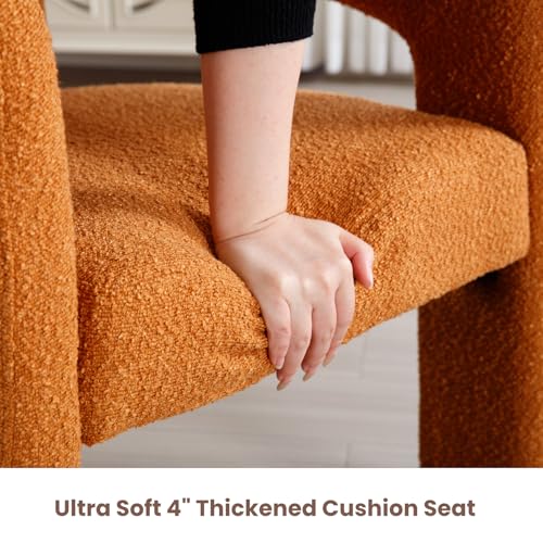 HNY Modern Sherpa Barrel Single Dining Chair, Orange | Upholstered Accent Armchair With 18.5" Wide Seat No Assembly Required For Living Room Bedroom Vanity Small Spaces - color: Orange Sherpa