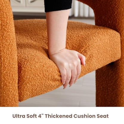 HNY Modern Sherpa Barrel Single Dining Chair, Orange | Upholstered Accent Armchair With 18.5" Wide Seat No Assembly Required For Living Room Bedroom Vanity Small Spaces - color: Orange Sherpa