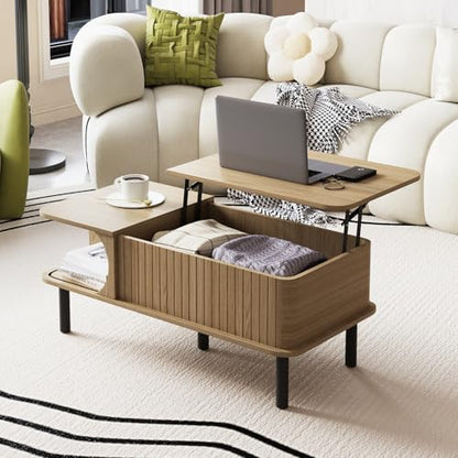 Lift Top Coffee Table,Wooden Rectangle Coffee Table with Hidden Storage Space,Metal Handles,Metal Legs,Mid Century Modern Style,Suitable for Living Room,Office,Apartment. (A-Lift Coffee Table-Oak) - color: A-lift Coffee Table-oak