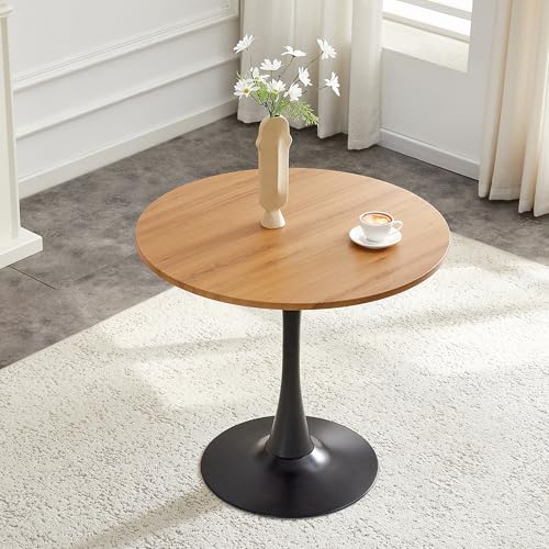 31.5" Round Dining Table, Mid-Century Modern Tulip Table with Thickened Tabletop & Metal Pedestal, Circle Bistro Table for Kitchen, Small Places, Apartments, Cafe - color: Wood, size: 31.5" dining table