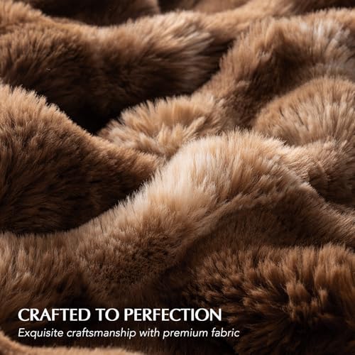 Faux Rabbit Fur Bubble Throw Blanket, 60"x80", Lion Caramel | Ultra Soft, Luxury Faux Rabbit Fur Throw, Thick Warm Bubble Blanket, Cozy Fluffy Reversible, for Bed, Couch, Chair, Sofa - color: Marble Caramel Brown, size: 60"x80"