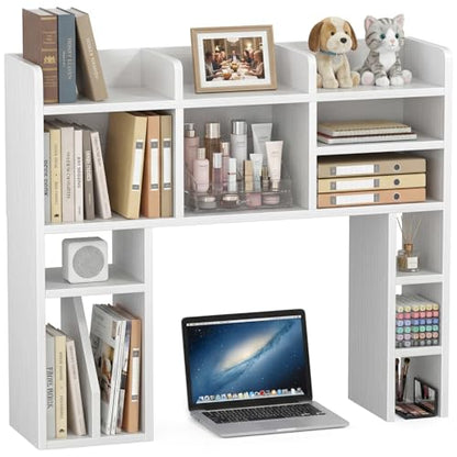 NUTIKAS White Desk Hutch Dorm with Shelves and File Organizer - 37" Wood Desktop Hutch for College Room, Desktop Bookshelf for Computer Desk, Space Saving Bookshelf