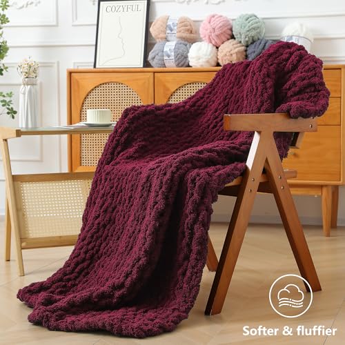 Cozyful Chunky Yarn for Hand Knitting - #10 Chunky Chenille Yarn, Jumbo Big Thick Chunky Yarns for Crocheting, Super Bulky Chunky Knit Blanket Yarns, 8 Skein (22 yds 8 oz Each Skein), Burgundy - color: Burgundy