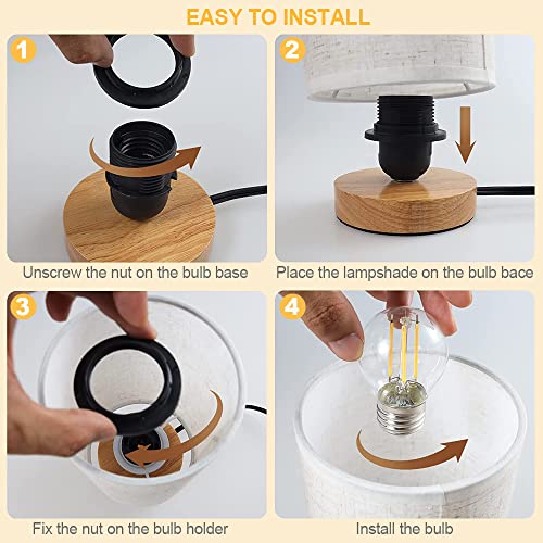 Small Bedside Table Lamp for Bedroom set of 2,Minimalist Wood Base & Round Fabric Shade,Mini Cute Cozy Warm Nightstand Boho Lamp set, Study Desk Night Stand Light for Room, Dorm,Nursery,Living Room - size: Round - Set of 2