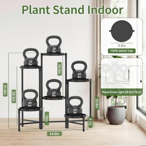 LASZOLA Plant Stand Indoor 10 Inch Large Tray With Lights, 6 Tier Black | Corner Tall Folding Flower Display Rack, Modern Plant Holder Shelf, for Outdoor Patio Porch Garden Living Room - color: Standard Black with Light, size: 6 Tier