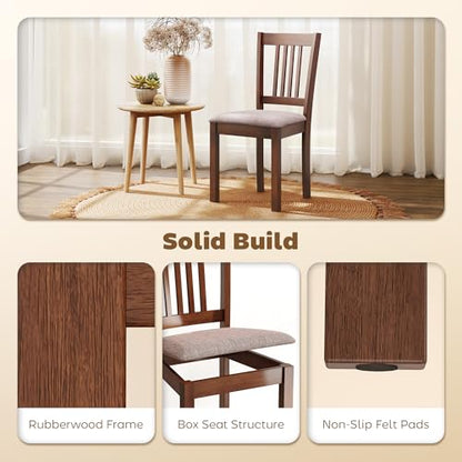 HOMCOM Dining Chairs Set of 2 Upholstered Kitchen Chairs Slat Back Walnut | Rubberwood Frame, Padded Seat, for Living Room, Dining Room, Kitchen - color: Walnut, style: Slat Back