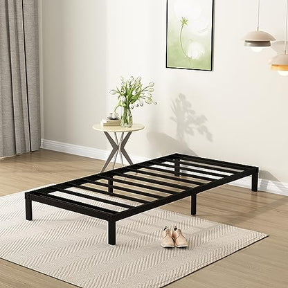 DiaOutro 9 Inch Low Profile Twin Bed Frame Heavy Duty Platform, Black | Steel Slats Platform No Box Spring Needed Mattress Foundation, Easy Assembly, Noise Free - size: Twin, style: 9 Inch