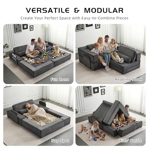 49" Foldable Modular Studio Couch, Space Saver Bed with High Density Foam, Sofa Individual with Creative Shape for Apartment Leisure Scenes, Dark Grey - color: Dark Grey