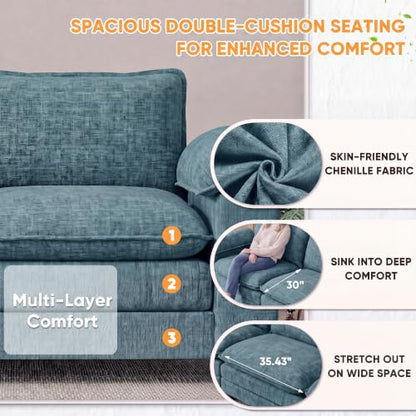 Homall Sofa Accent Chair with Ottoman, 35" Reading Chair, Dark Blue | Comfy Chenille, Double Layer Cushion, Wide Armrest, Deep Seat, Sturdy Frame, High-Density Foam, Single Sofa for Living Room - color: Dark Blue, size: Single Sofa Chair