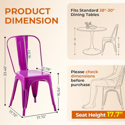 Metal Dining Chairs Set of 4,Enchanting Purple | Stackable Tolix Style Chairs for Kitchen,Restaurant,Bistro,Patio,Cafe&Outdoor,18 Inch Seat Height - color: Enchanting Purple