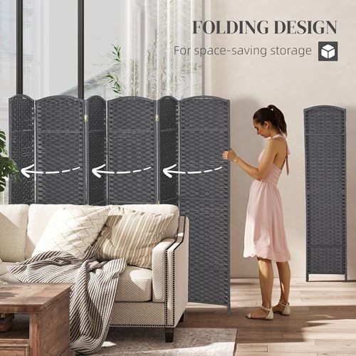 HOMCOM Room Divider 6 Panel Folding Privacy Screen 5.6' Tall Charcoal Gray | Freestanding Partition, Home Office, Bedroom - color: Charcoal Gray, size: 6 Panel