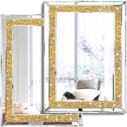 2 Piece Wall Mirrors, Crush Diamond Wall Decor, Gold Color Decorative Mirrors for Living Room, Bedroom, Bathroom. (11'x15') - color: Gold, size: 11x15 inch (2 Pack) Rectangular