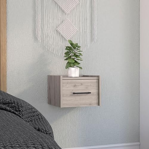 Tuhome Boa Floating Nightstand, Wall-Mounted Bedside Table with 1 Drawer, 13.8" W x 9.8" H Engineered Wood Small Night Stand for Bedroom, White - color: Light Grey