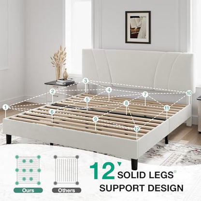 Novilla King Bed Frame and Headboard, King Bed Frame, Velvet Upholstered Bed Frames, No Box Spring Needed, Heavy Duty Feet, Easy Assembly, White Velvet - color: White Velvet, size: King