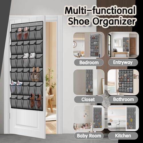 Kotkn Over the Door Shoe Organizer with 30 Breathable Mesh Pockets (2PC-Gray) - color: 2PC-Gray