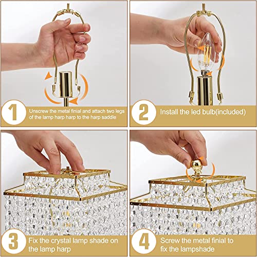 Luvkczc Crystal Touch Table Lamp, Bedside Lamps with with USB C+A Ports, Gold Bedroom Lamp, Dimmable Lamp with Crystal Shade, Nightstand Lamps for Bedroom, Living Room, Bulb Included - color: Gold01
