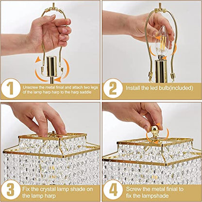 Luvkczc Crystal Touch Table Lamp, Bedside Lamps with with USB C+A Ports, Gold Bedroom Lamp, Dimmable Lamp with Crystal Shade, Nightstand Lamps for Bedroom, Living Room, Bulb Included - color: Gold01