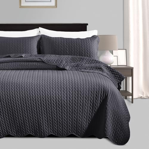 MOONLIGHT20015 Twin Quilt Bedding Set (68” x 86”) - Bulk Pack of 10 Wholesale for Hotels, Guest Bedroom & Airbnbs - Lightweight Microfiber Reversible Embossed Quilts Bedspreads (Charcoal) - color: Charcoal/Dark Grey, size: Twin (10 Pack)