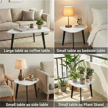 Nesting Coffee Table Set of 2-Mid Century Moder Coffee Table | Guitar Pick Stacking Tables with Solid Wood Legs,Small Coffee Tables for Small spaces,Living Room,Balcony - color: White