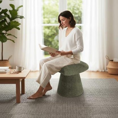 Modern Ottoman with Soft Padded Seat, Multifunctional Vanity Stool, Upholstered Footrest Stool for Living Room and Bedroom - color: Olive Green