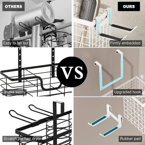 Voldra Hair Dryer Holder Cabinet Door, Adhesive Hair Tool Organizer Wall Mount Adjustable Height Blow Dryer Holder Under Sink/Countertop for Flat Curling Iron, Hair Brush and Straightener (1, White) - color: White