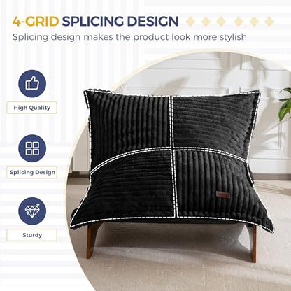 MAXYOYO Adjustable Living Room Chair, 3-Position Bean Bag Chair with Frame | Upholstered Accent Chair with Frame, Removable Cushion, Soft Reclining Lounge for Bedroom, Apartment, Office, Black - color: Striped Cross Black