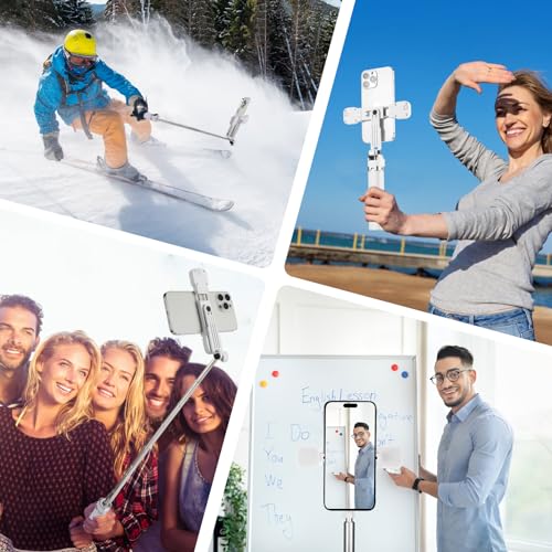 Mini Phone Tripod Stand,MQOUNY 38" Phone Tripod &Selfie Stick with Wireless Rechargeable Remote & Removable Light, Extendable Tripod Stand 360 Rotation Compatible with Phone&Android Samsung (White) - color: White