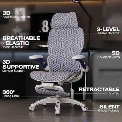 X100 Ergonomic Mesh Office Chair with Footrest, Big and Tall Home Desk Chair with 5D Flip-Up Arms, Adjustable 3D Lumbar Support, Gaming & Executive Computer Chair (Cybernetic Pulse) - color: Cybernetic Pulse
