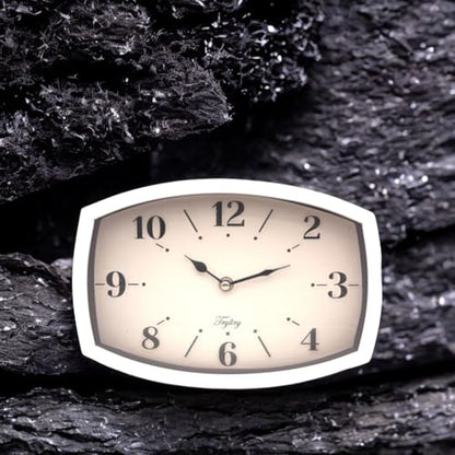 Small Wall Clock Silent Retro Rectangular Clock White Rectangle | Metal wall clocks battery operated Old Design Style for Kitchen, Living Room or Office - color: White