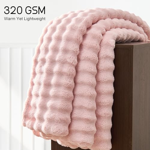 Lotus Karen 3D Bubble Fleece Blanket - Ultra Soft Fluffy Cute Pink Throw Blanket for Couch Sofa, Lightweight Cozy Throw for All Season, Adults Women Kids(Light Pink, 50"x60") - color: 02 Light Pink, size: Throw (50" x 60")